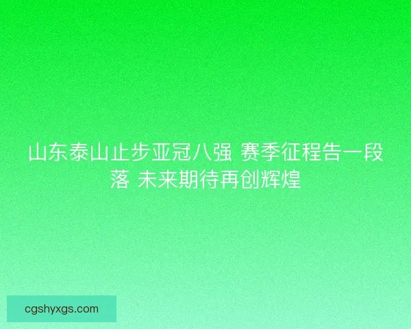 山东泰山止步亚冠八强 赛季征程告一段落 未来期待再创辉煌