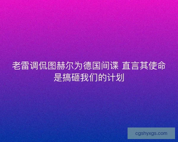 老雷调侃图赫尔为德国间谍 直言其使命是搞砸我们的计划